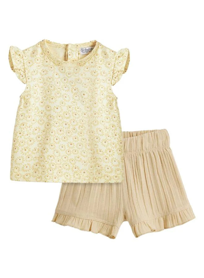 Dirkje Girls Daisy Print Cotton Top and Shorts Set